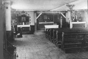 Innenansicht der Barackenkirche um 1919